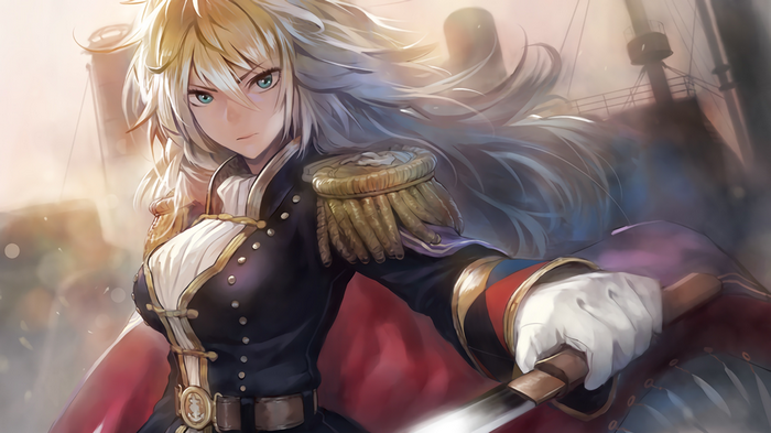 Anime girl in military uniform with sword