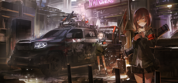 Girls' Frontline characters with a modified vehicle
