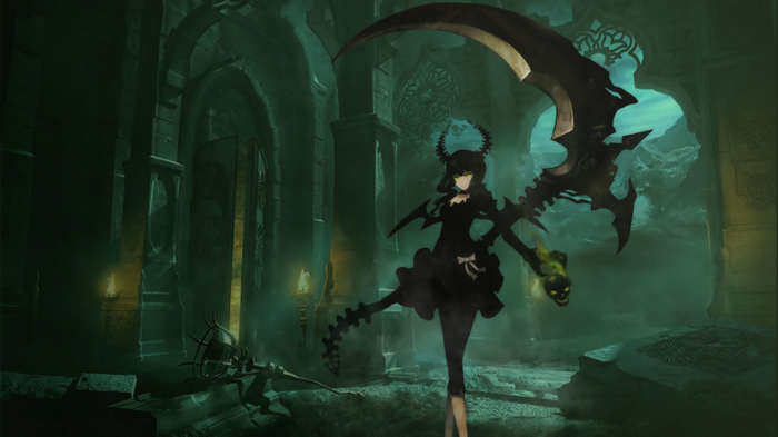 Black Rock Shooter with Scythe in Gothic Hall