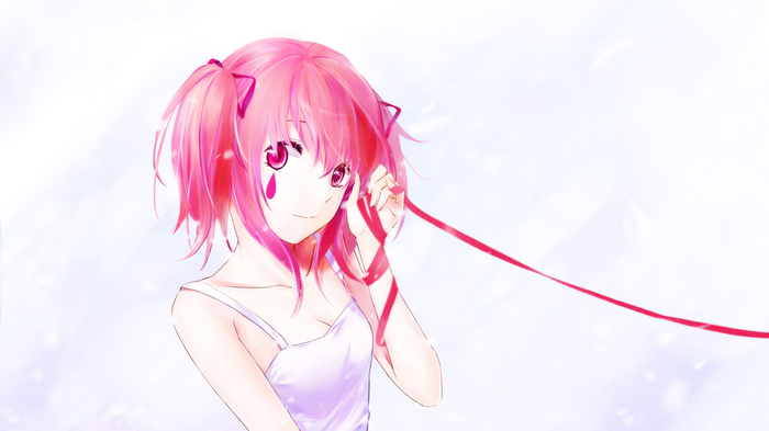 Anime girl with pink hair and red ribbon