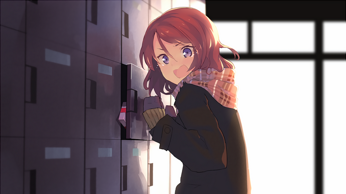 Nishikino Maki from Love Live! by a locker