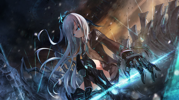 Cyborg girl with white hair and blue eyes