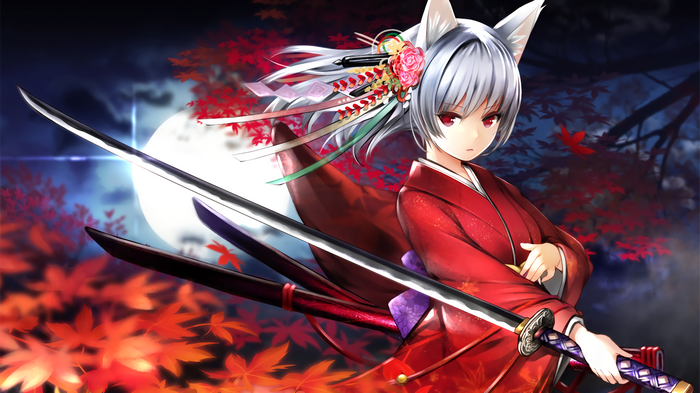Anime girl with fox ears and katana