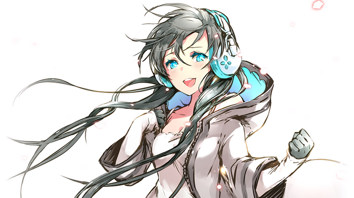 Anime girl with headphones and hoodie