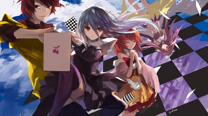 No Game No Life Characters with Checkered Pattern
