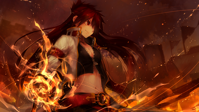 Anime girl with fire magic in a battle