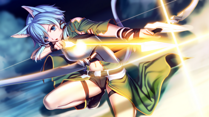 Asada Shino from Sword Art Online aiming a bow