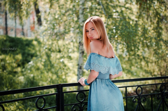 Woman in a strapless dress by Solovbev