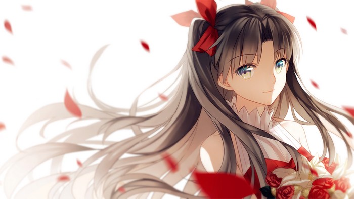 Tohsaka Rin from Fate/stay night: Unlimited Blade Works with flowers