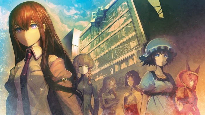 Steins;Gate Characters in Front of a Building
