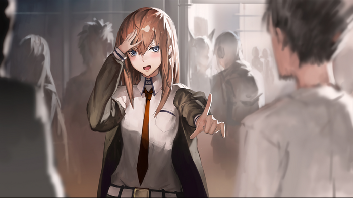 Makise Kurisu from Steins;Gate in a crowded room