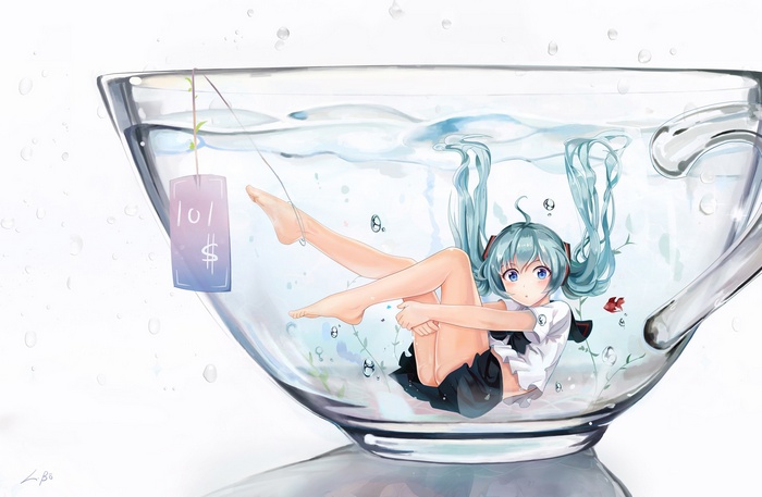 Hatsune Miku in a teacup with a price tag