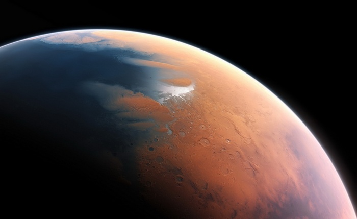 Mars planet from space with ice caps