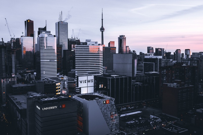 Toronto cityscape with CN Tower at sunset