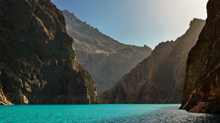 Turquoise water of Attabad Lake in Karakoram Mountains, Pakistan
