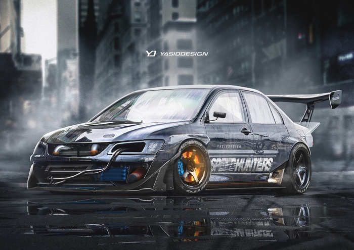 Mitsubishi Lancer Evo IX, Speedhunters, artwork, YASIDDESIGN, vehicle, Mitsubishi, render, tuning, car