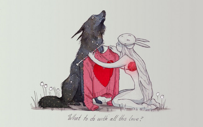 Chiara Bautista's wolf and girl knitting a sweater