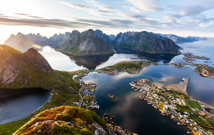 Reine Rorbuer, Norway Landscape with Mountains and Water