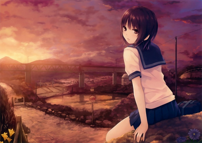 Anime girl in school uniform by Coffee-Kizoku