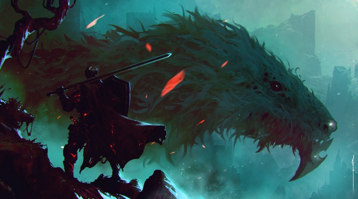 Dark Souls III Knight Fighting a Dragon