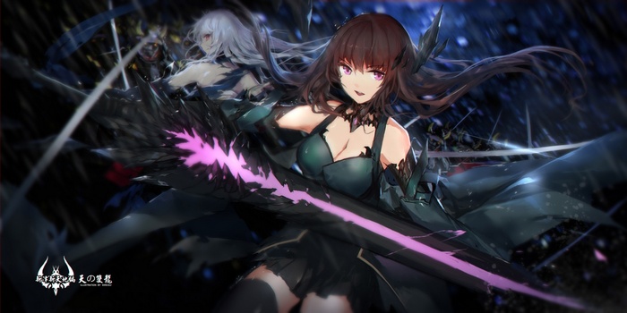 Anime girls with swords and dresses
