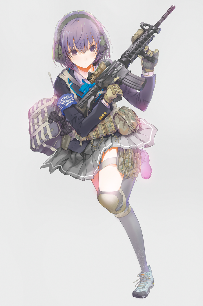 M4 Anime Gun Vertical Grip Acog Anime Girls Short Hair Weapon