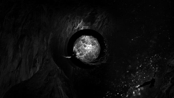 Abstract sphere in a dark cave