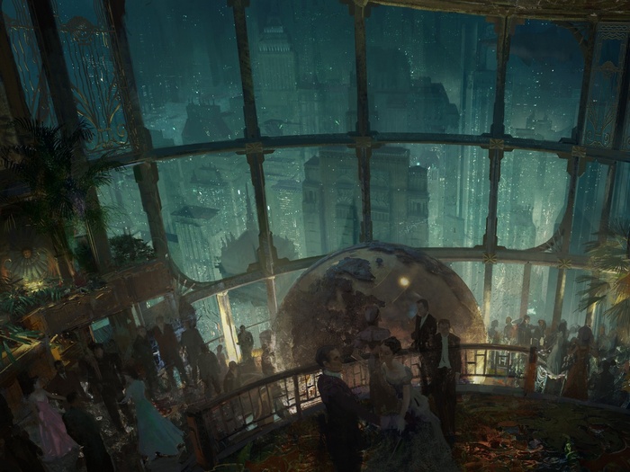 BioShock underwater city ballroom with people dancing