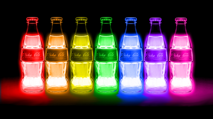 Nuka-Cola Quantum bottles in rainbow colors