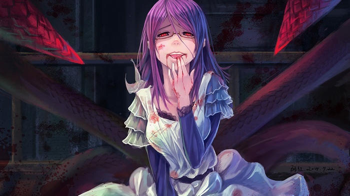 Rize Kamishiro from Tokyo Ghoul covered in blood