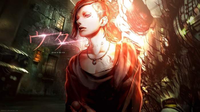 Uta from Tokyo Ghoul in a dark alley