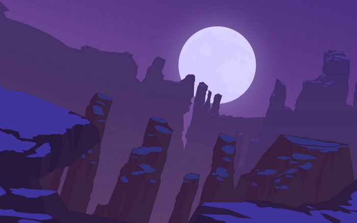 Minimalist fantasy art of a moonlit canyon