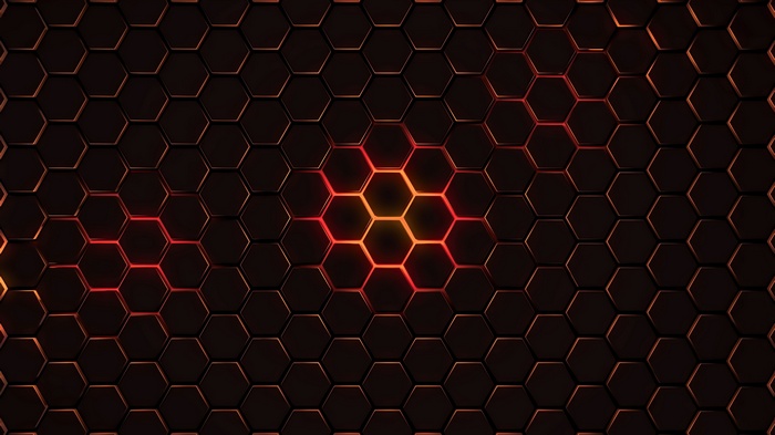 Abstract Hexagon Pattern with Glowing Orange and Red Center