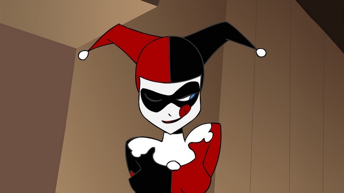 Harley Quinn winks and licks her lips