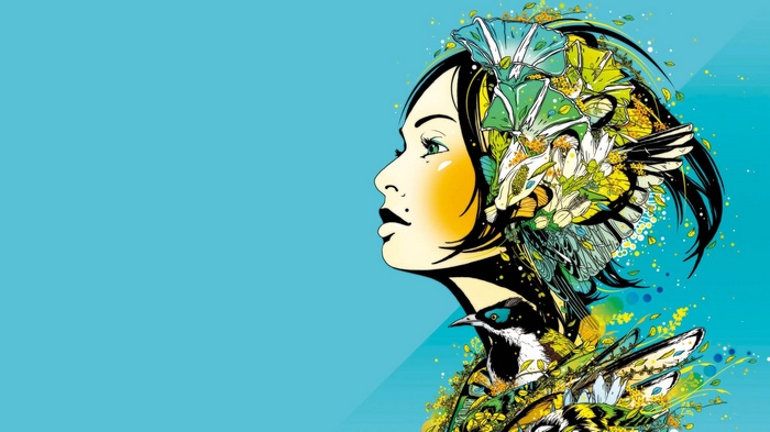 Woman with bird and flowers