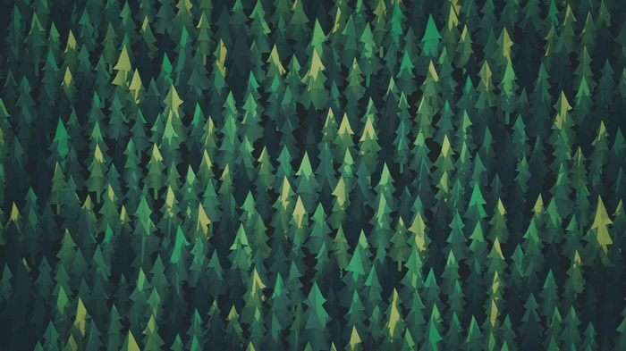 A dense forest of stylized green trees