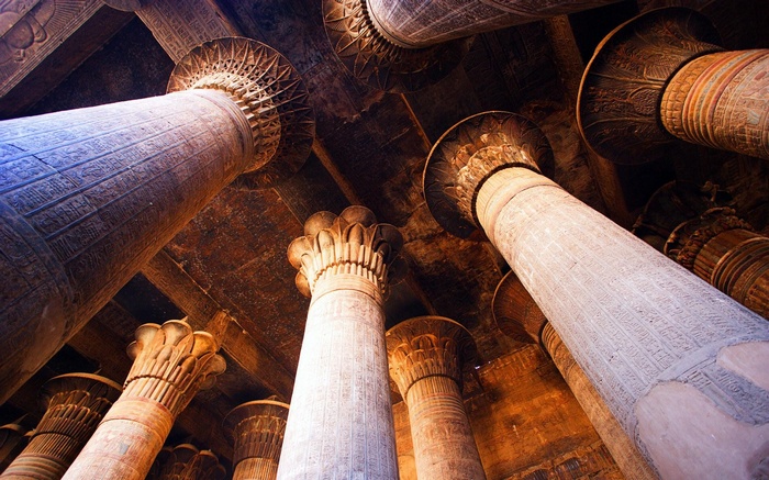 Ancient Egyptian Columns with Hieroglyphs