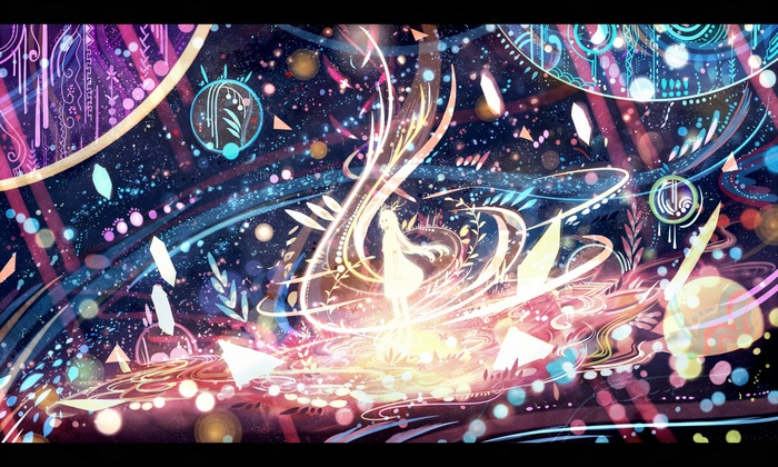 Anime girl in a cosmic, magical landscape