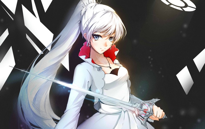 white hair, sword, RWBY, long hair, anime, anime girls, Weiss Schnee