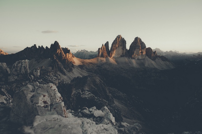 Tre Cime di Lavaredo mountains at sunset