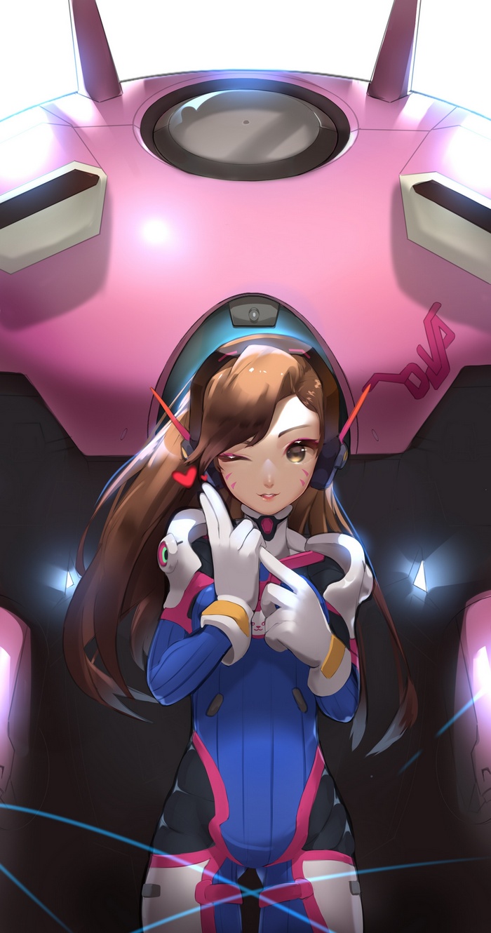 D.Va from Overwatch in her pink mech