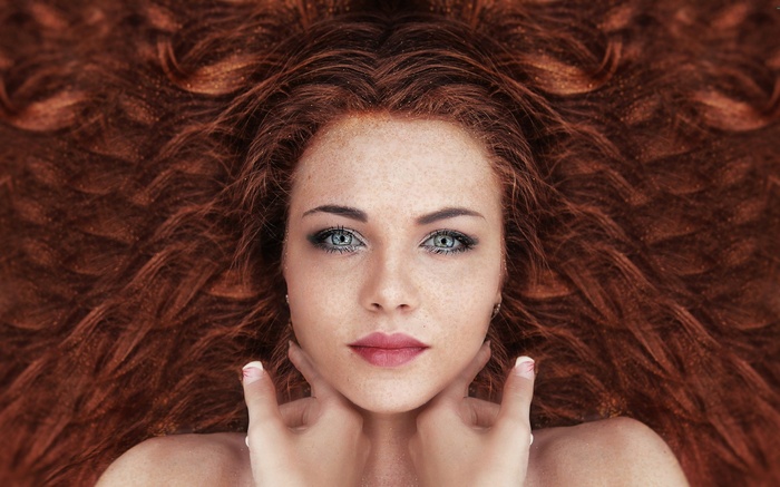 Redhead woman with freckles and blue eyes, Alessandro Di Cicco