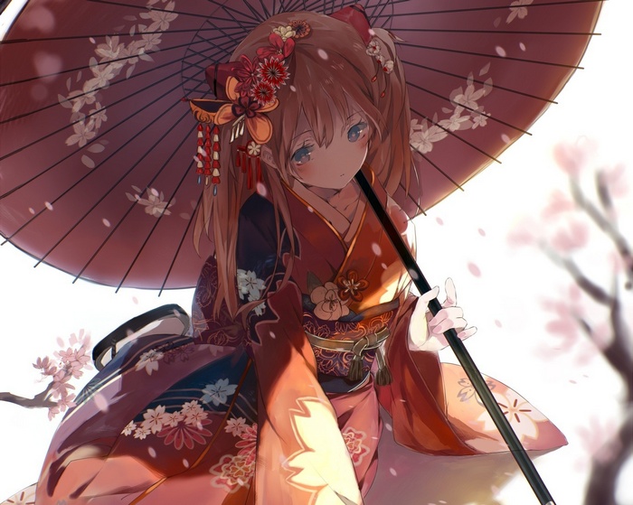 Asuka Langley Soryu in a Kimono with an Umbrella