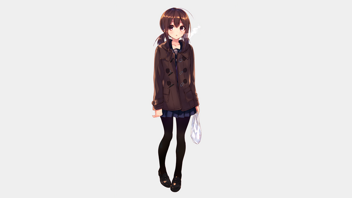Anime girl in school uniform and coat