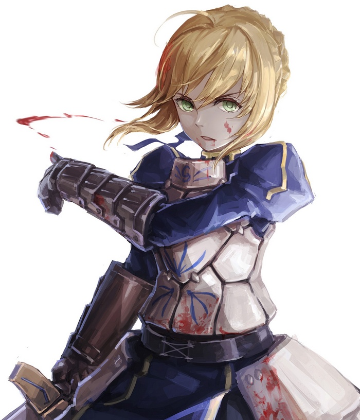 Saber from Fate/Stay Night in armor with blood splatters
