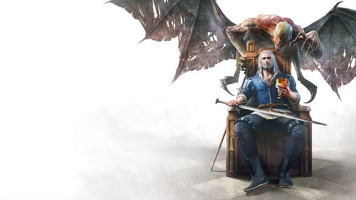 Geralt of Rivia and a monster on a throne