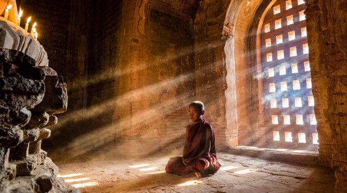 meditation, Buddhism, sun rays, little boy, monks, temple, photography, nature, sunlight