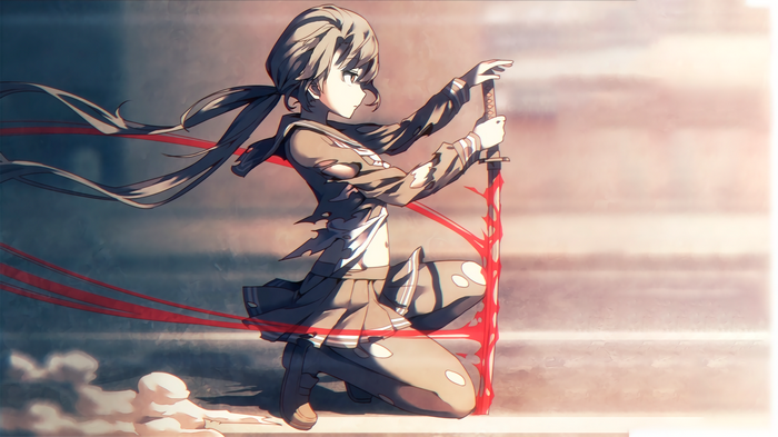 Takayama Sayoko with a bloody katana