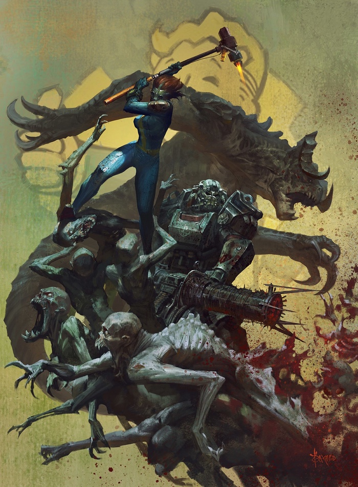 Fallout 4: Vault Dweller and Power Armor Fight Ghouls