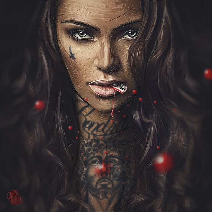 Artwork by Max Twain featuring a woman with tattoos